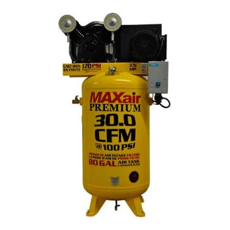 Wood Industries MaxAir, 7.5 HP, Single-Stage Comp, 80  Gal, Vert., 170 PSI, 30 CFM, 1-Phase 208-230V C7180V1-MS-MAP